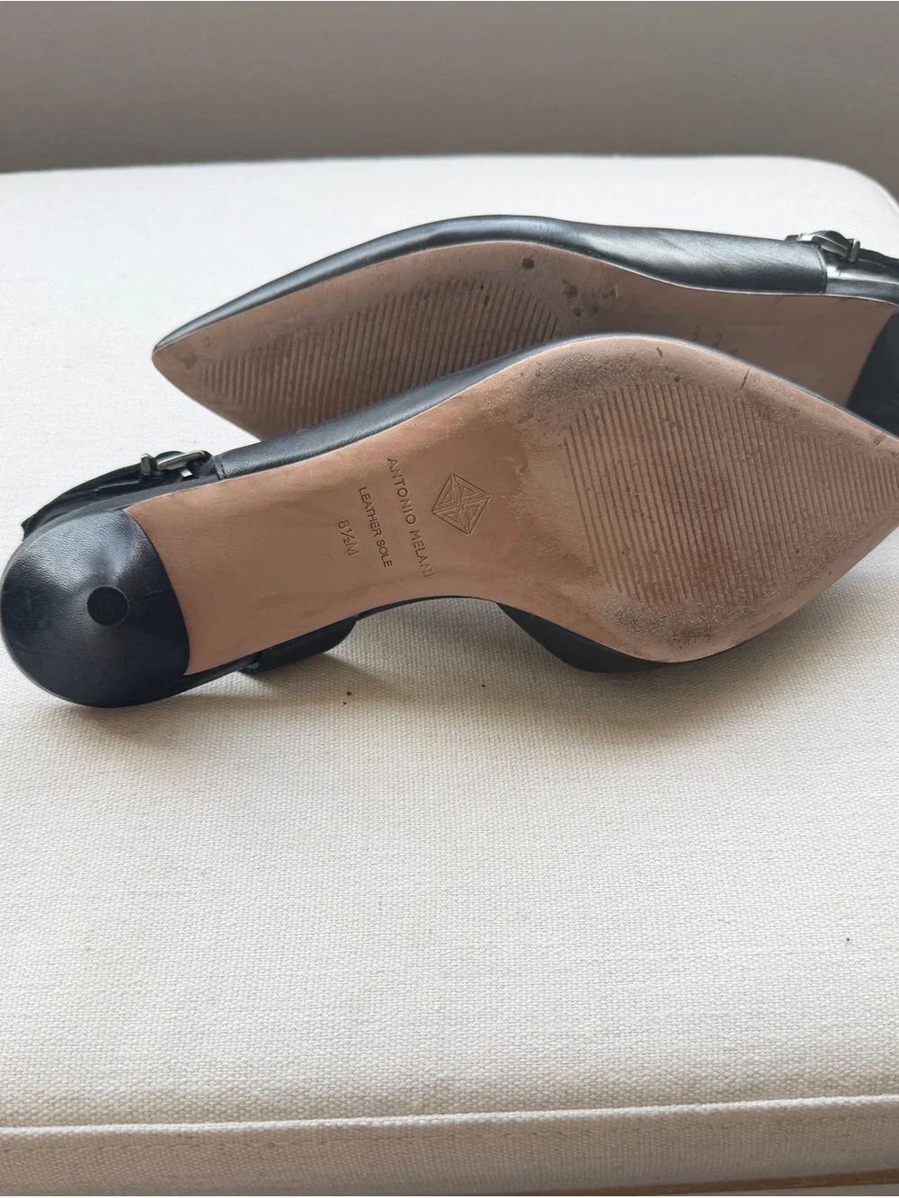 Antonio Melani Black Leather Pointed-Toe Slingback Pumps Size 8.5